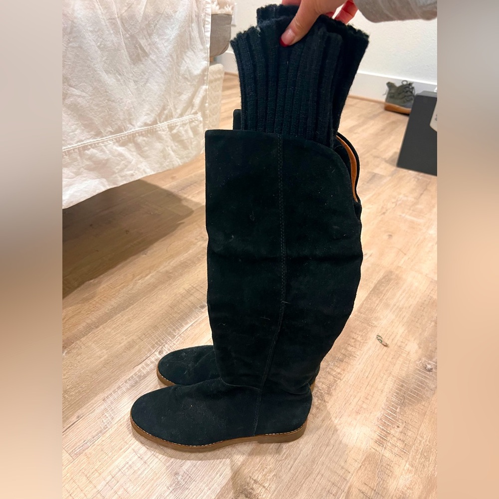 Black Suede Knee-High Boots